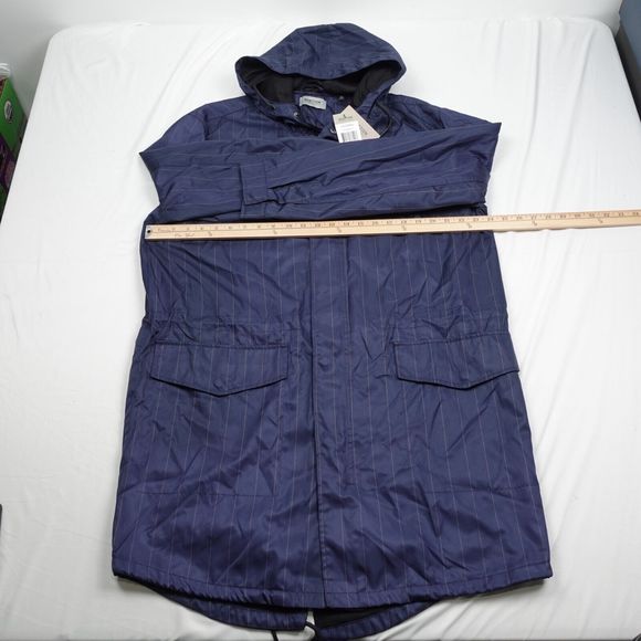 Kenneth Cole Reaction Long Windbreaker Men M Full Zip Blue Hooded Striped Lined - Picture 5 of 9
